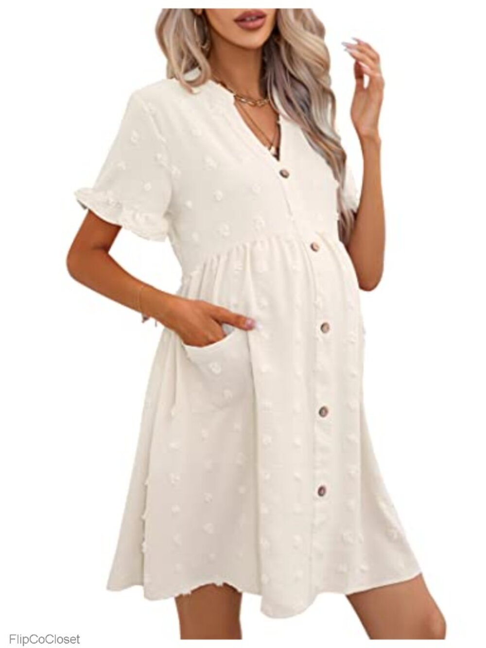 Swiss Dot Maternity Mini Dress with Pockets Baby Shower Photoshoot